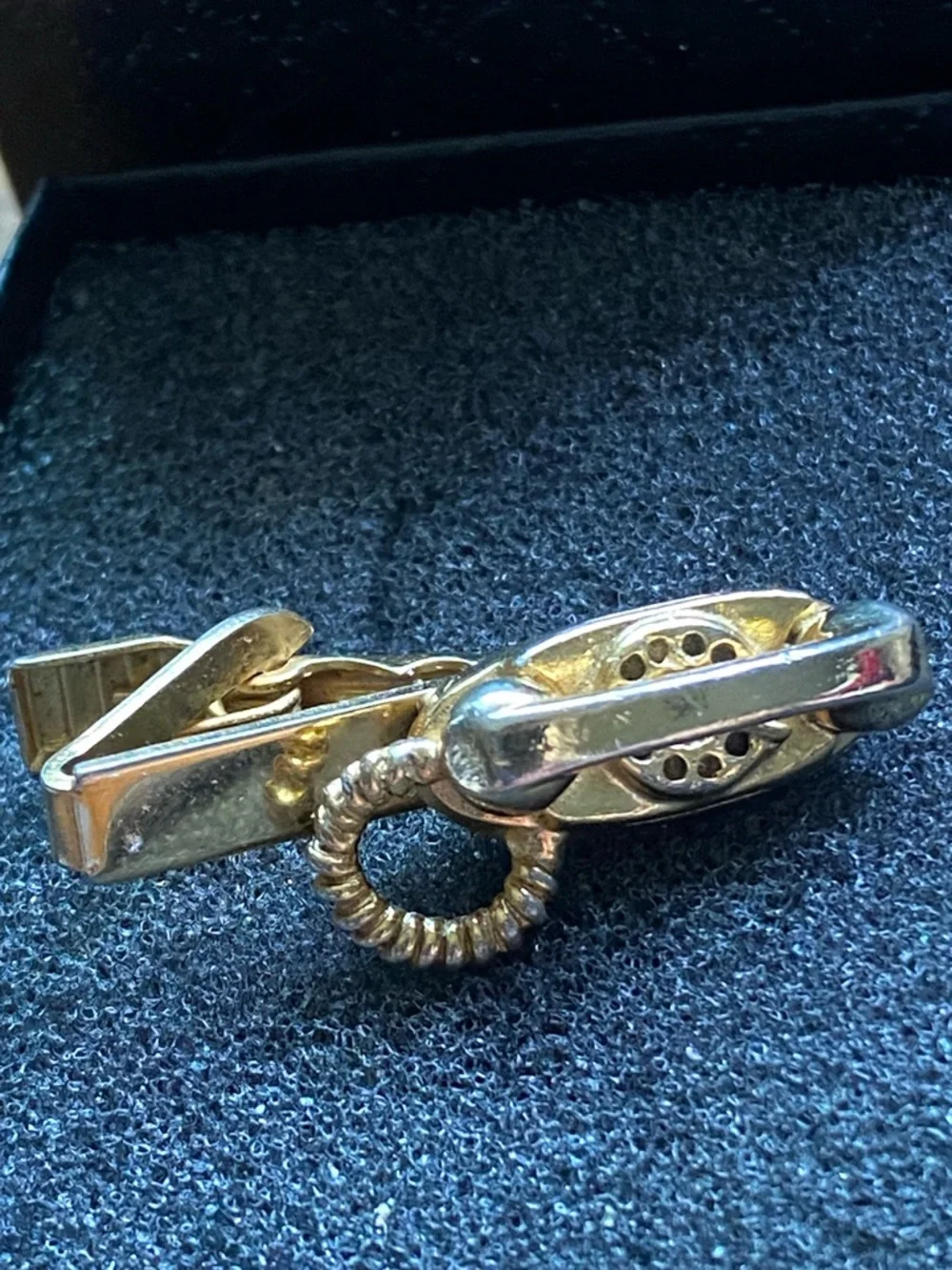 Men’s 1950s-1960s Vintage 📞Phone Cufflinks and Tie Clip in gold and silver tones